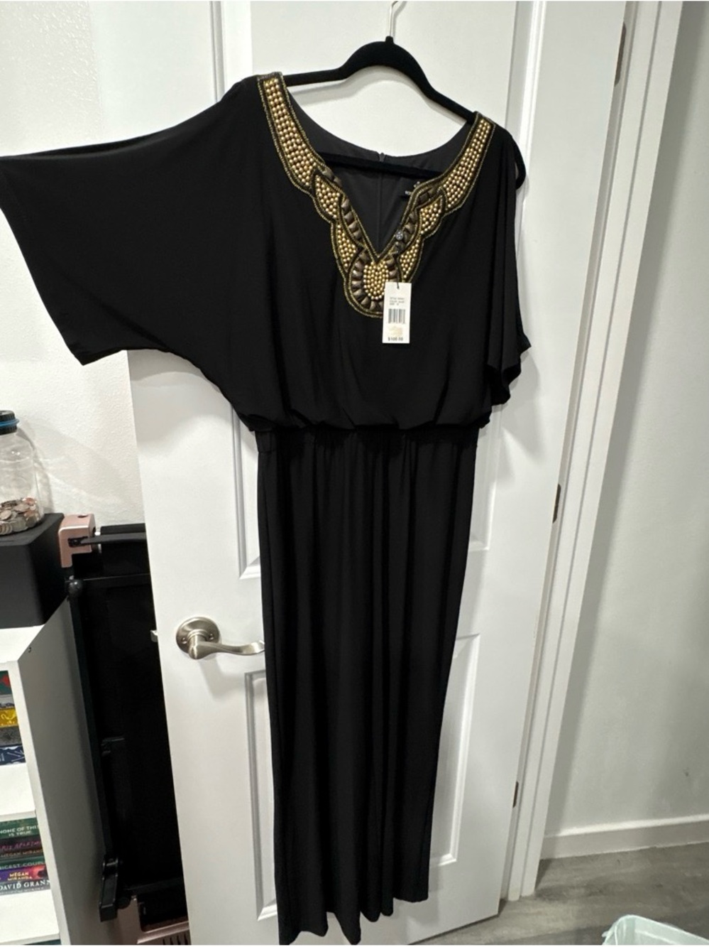 Ronni Nicole Black Romper with Gold Embellished Neckline